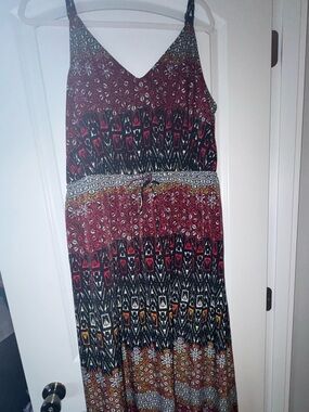Lane Bryant Burgundy and Black Printed Spaghetti-Strap Maxi Dress